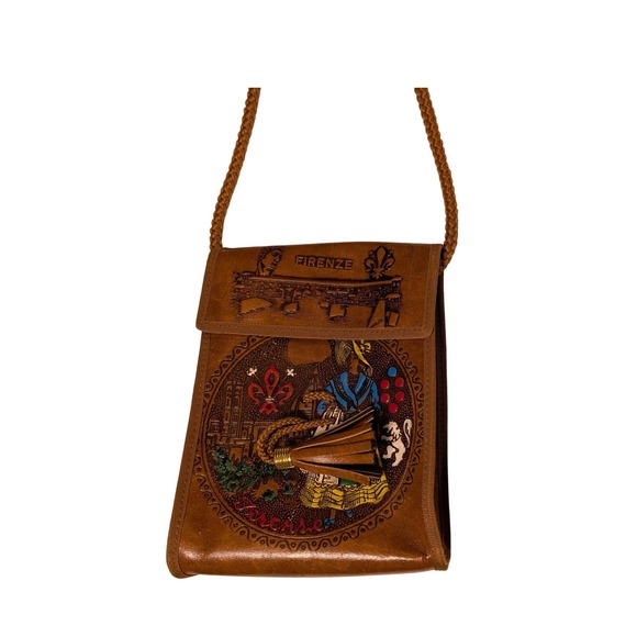 Vintage Firenze Leather Purse Italy Embossed Hand Painted and Tooled Design Read - Picture 5 of 9
